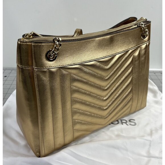Michael Michael Kors Susan Metallic Medium Shoulder Bag Pale Gold New Chain - Picture 9 of 13